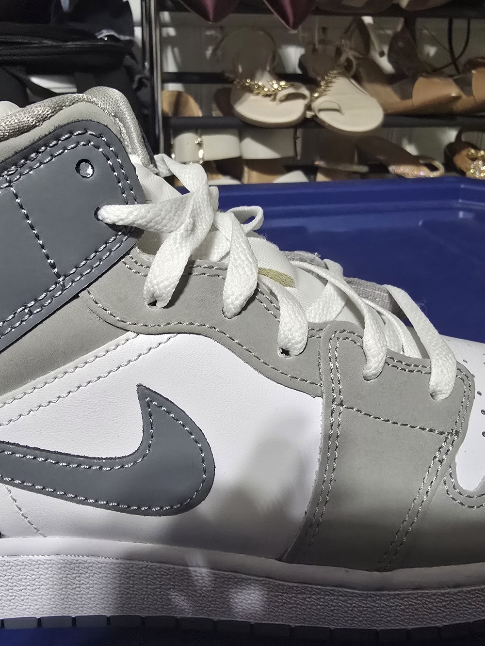 Nike White and Grey High-Top Swoosh Sneaker